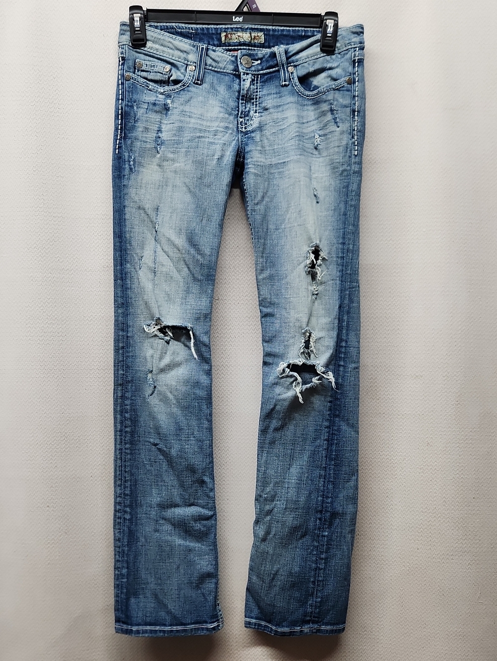 BKE Brown Leather Patch Blue Denim Jeans